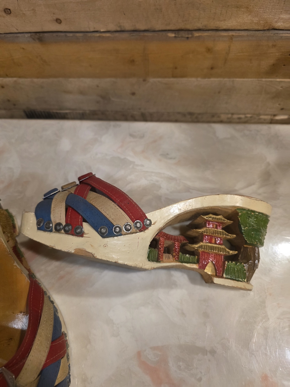Hand-Carved Asian Inspired Wood Clogs - Picture 3 of 4